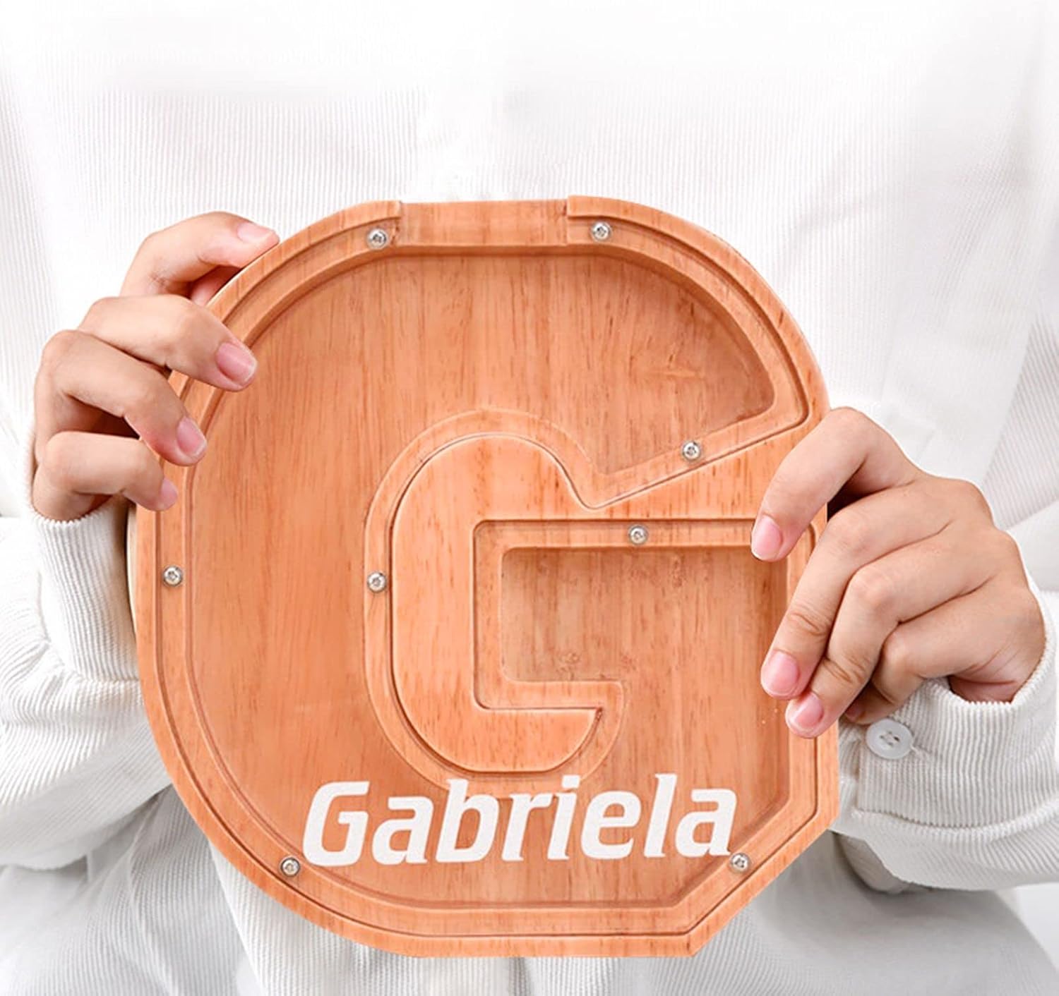 ALBK – Alcancía personalizada para niños, alcancía con letras del alfabeto personalizadas, letras de madera de la A a la Z, juguetes de aprendizaje