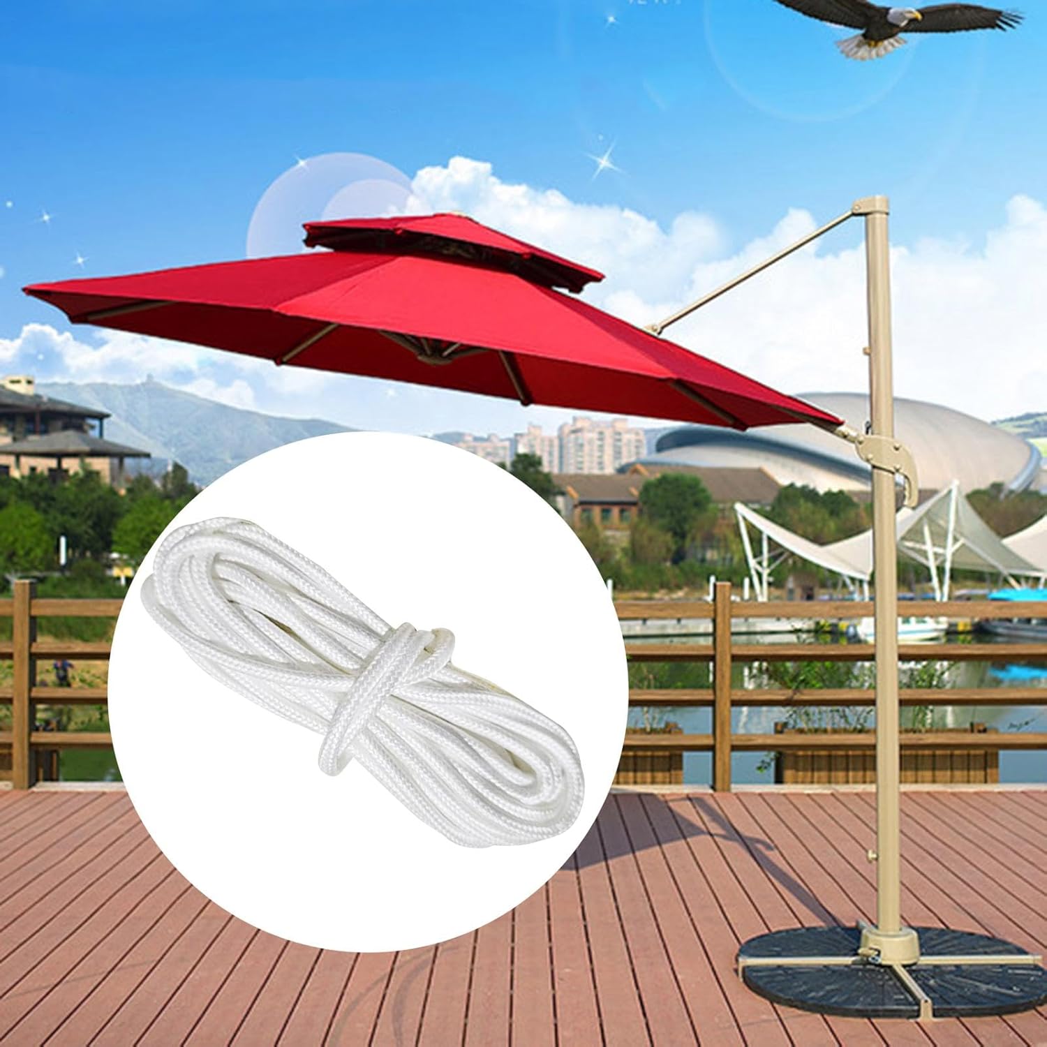 Cuerda para sombrilla de patio, cuerda de repuesto para sombrilla de patio, accesorios portátiles para sombrilla de patio, mesa de patio, patio al