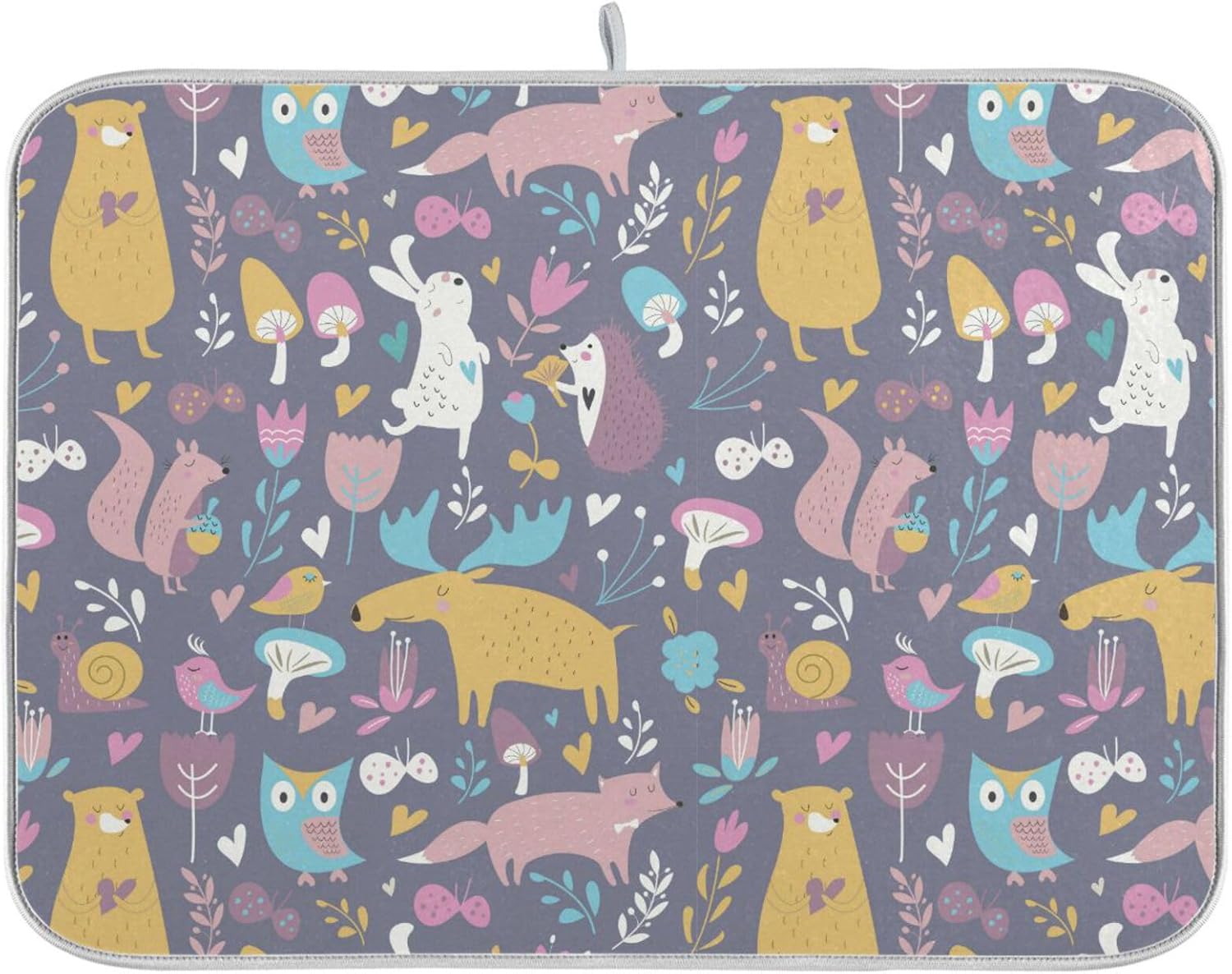 Cute Forest Animals Drying Dish Mat Washnable Absorbent Dish Draining Mat For Kitchen Counter Dish Drainer Pads Tapete Para Cocina 16” x 18”