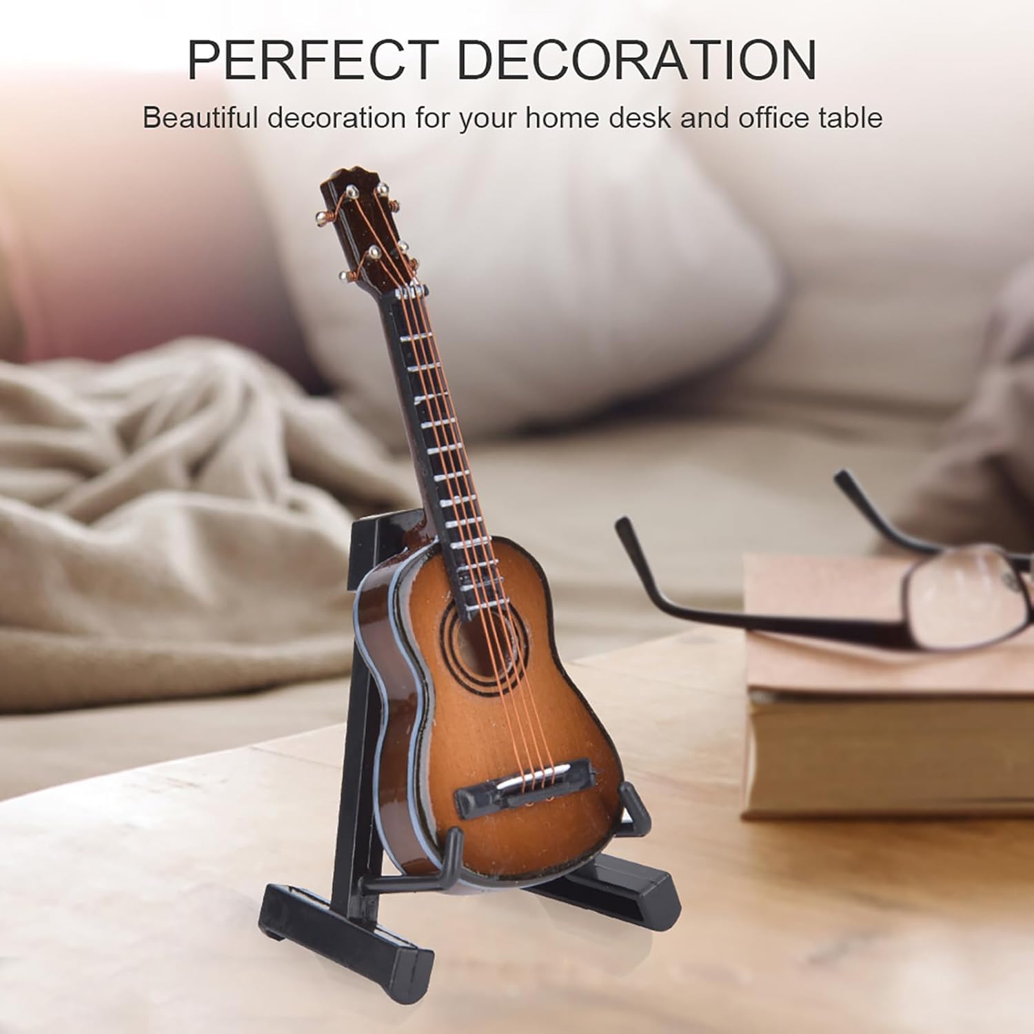 PerGar Modelo de guitarra clásica en miniatura con soporte y estuche, modelo de guitarra clásica, réplica de mini instrumento musical, decoración de