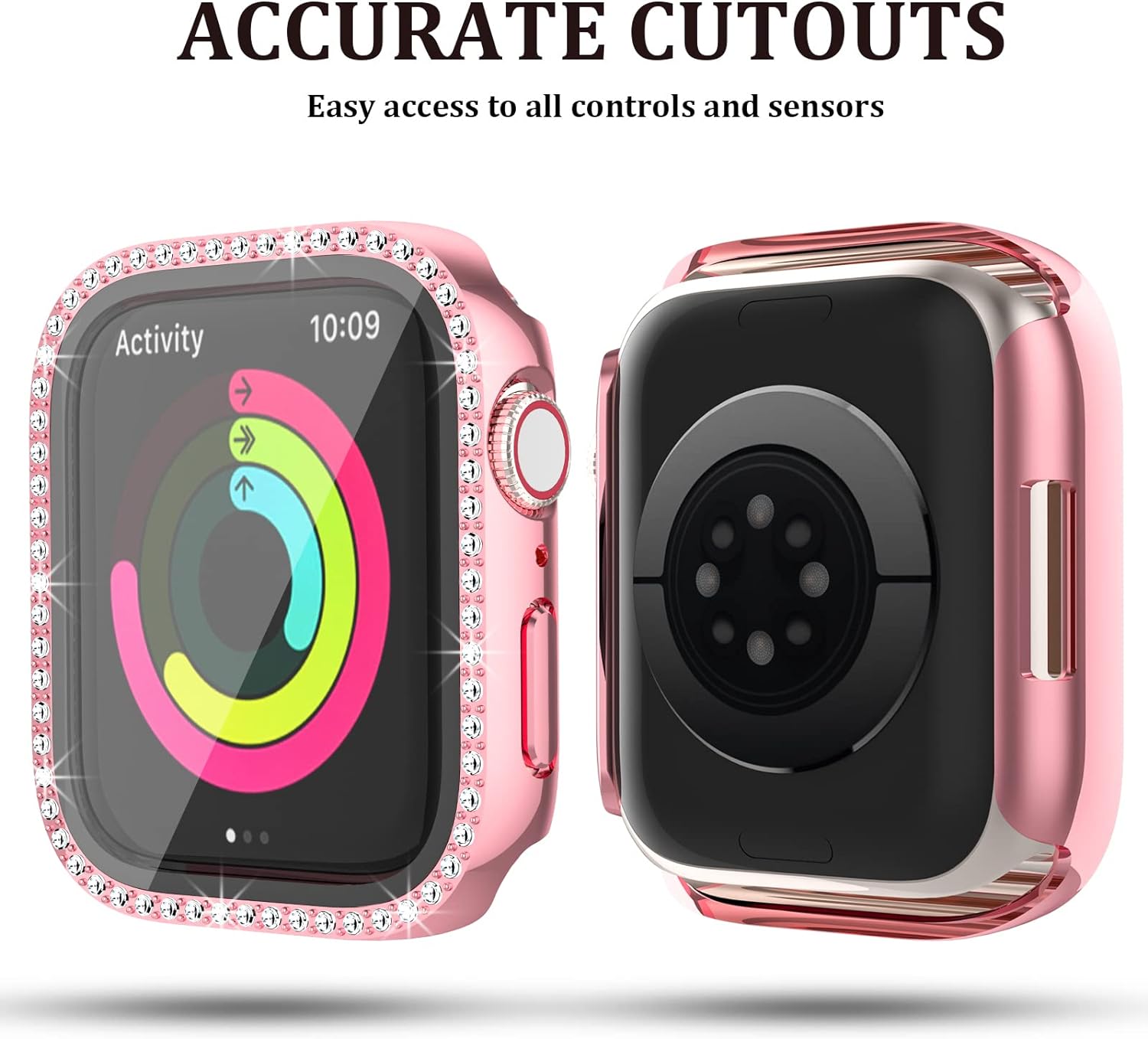 Haojavo Paquete de 5 fundas brillantes para Apple Watch Series 9, 8, 7, 1.77 pulgadas con protector de pantalla de vidrio templado, diamantes de