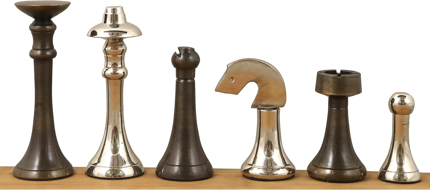RoyalChessMall – Juego de piezas de ajedrez de lujo de latón contemporáneo de 3.1 pulgadas, plata y antiguo