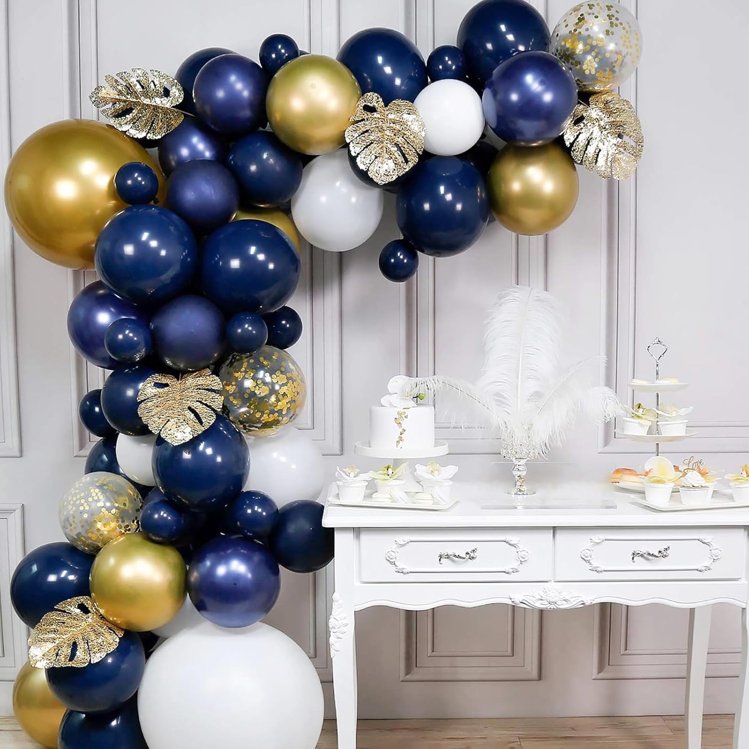 RUBFAC Globos de color azul marino, 50 globos azul oscuro perla de 12 pulgadas, globos de látex gruesos con cinta para cumpleaños, boda, baby