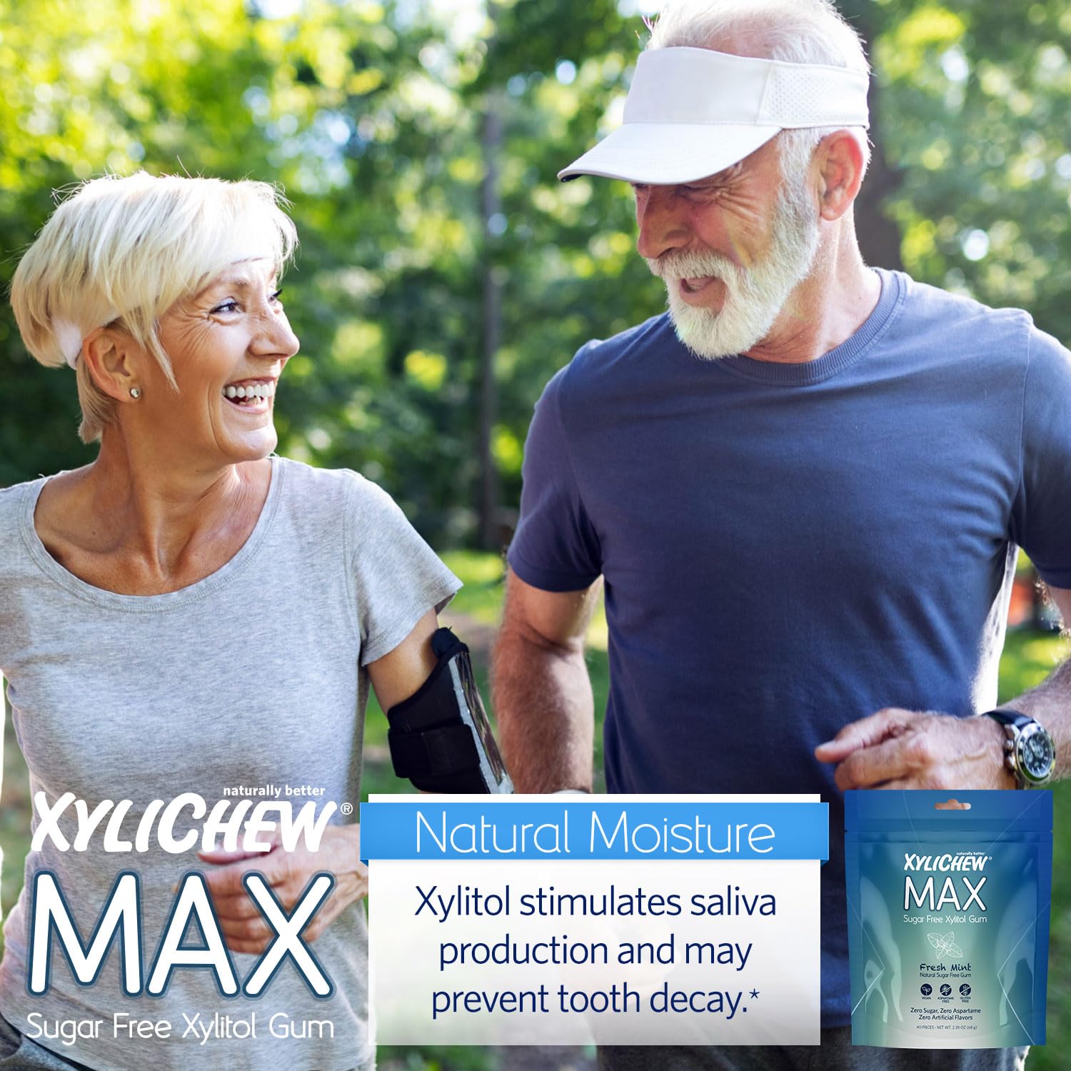 Xylichew MAX – Goma de mascar con xilitol, sin OMG, sin aspartamo, sin gluten, sin azúcar, con stevia y fruta del monje, cuidado bucal natural,