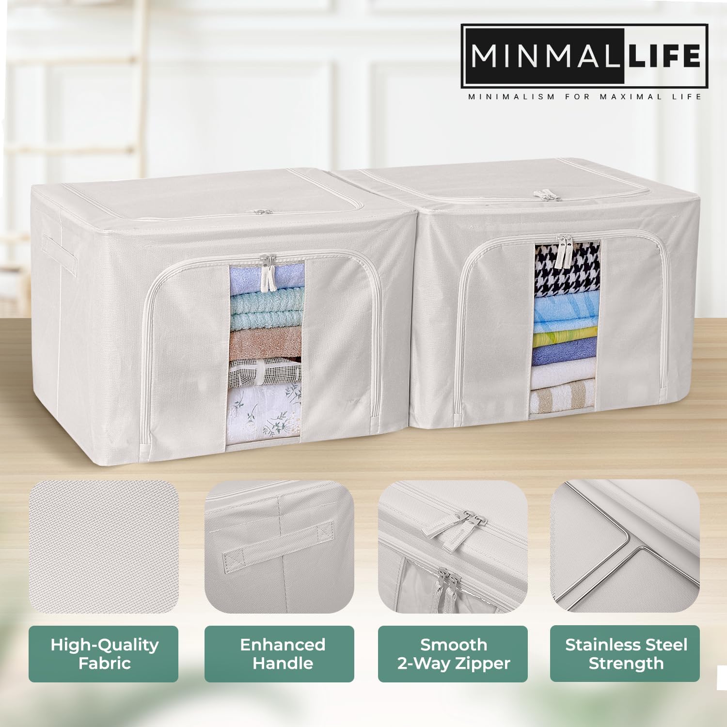 Bolsa de almacenamiento de alambre de hierro – Cajas de almacenamiento plegables – Organizador de almacenamiento de sábanas – Caja de ropa – Bolsas