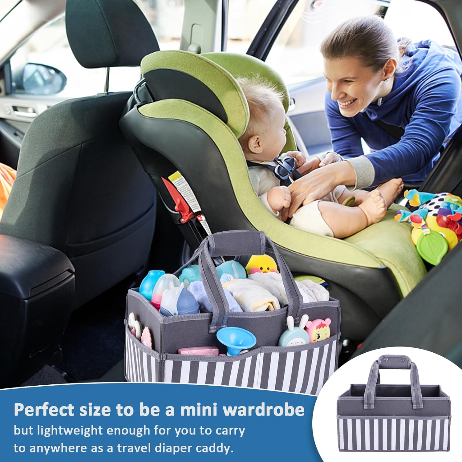 Clearworld Organizador de pañales para bebé, organizador de pañales para cambiador y automóvil, contenedor de almacenamiento portátil para