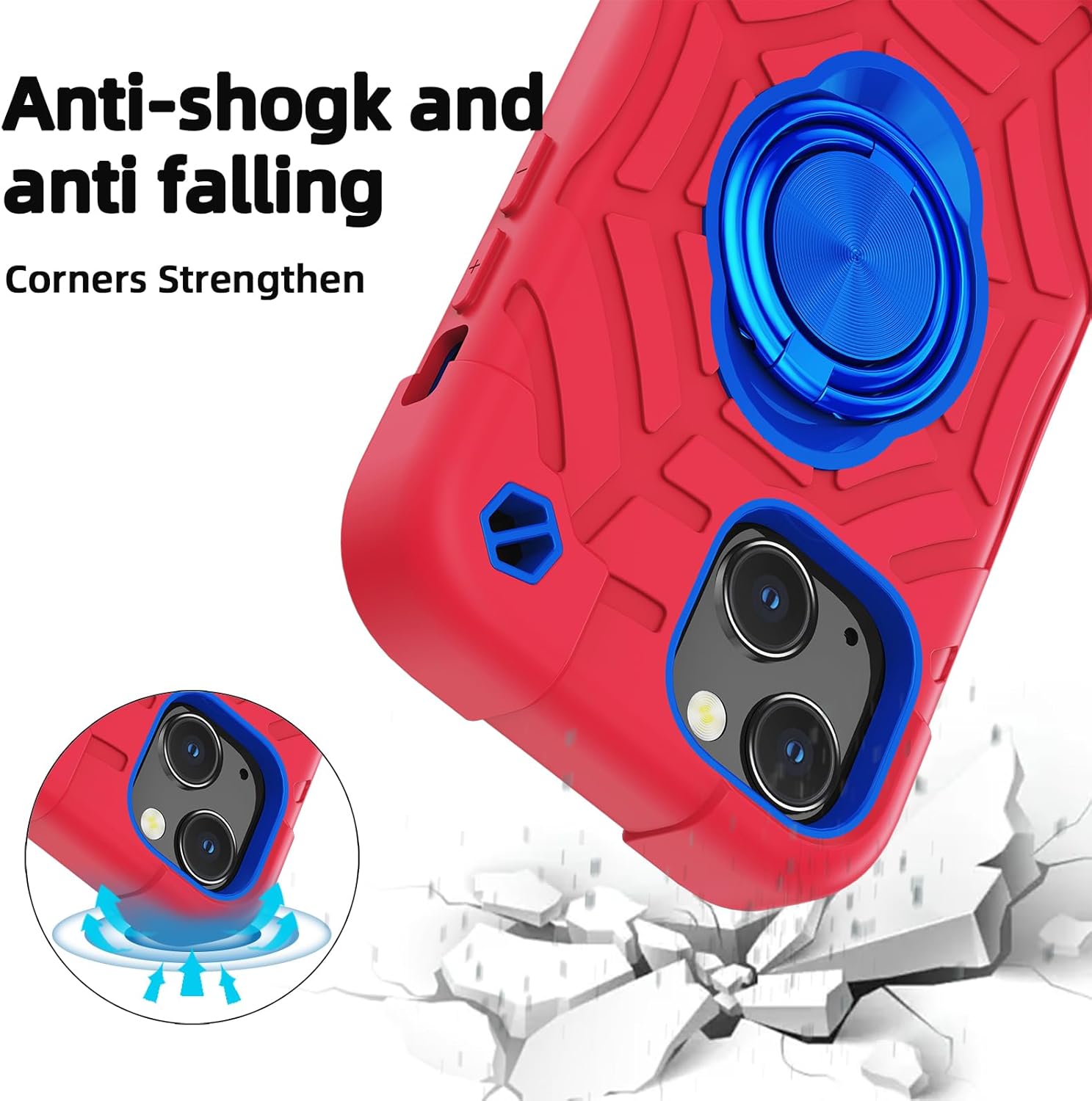 KCJ Funda compatible con iPhone 13 y iPhone 14 con 2 protectores de pantalla, protección contra caídas de grado militar, funda protectora a prueba