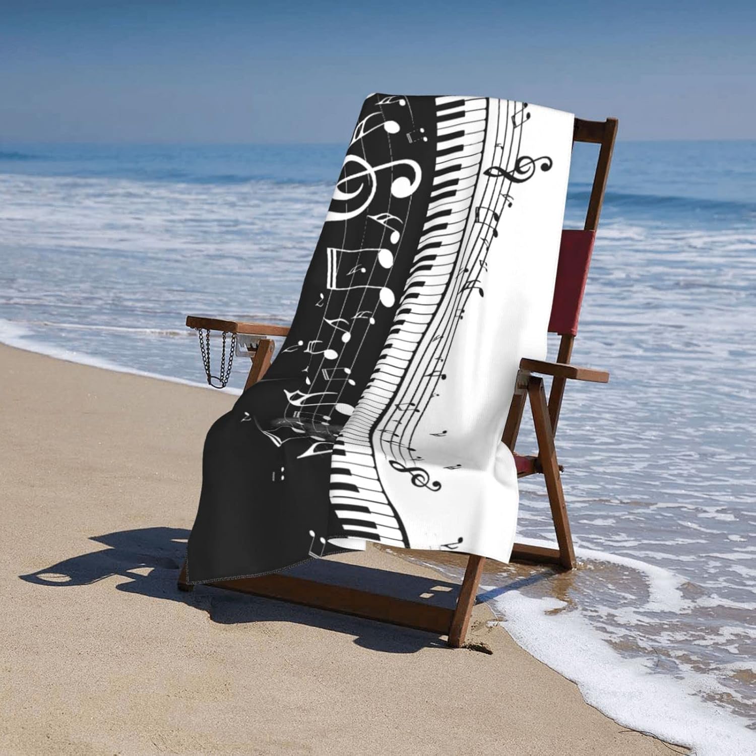 Decktt Toalla de playa con teclas de piano con notas musicales, 32 x 52 pulgadas, toalla de camping de microfibra de secado rápido, súper
