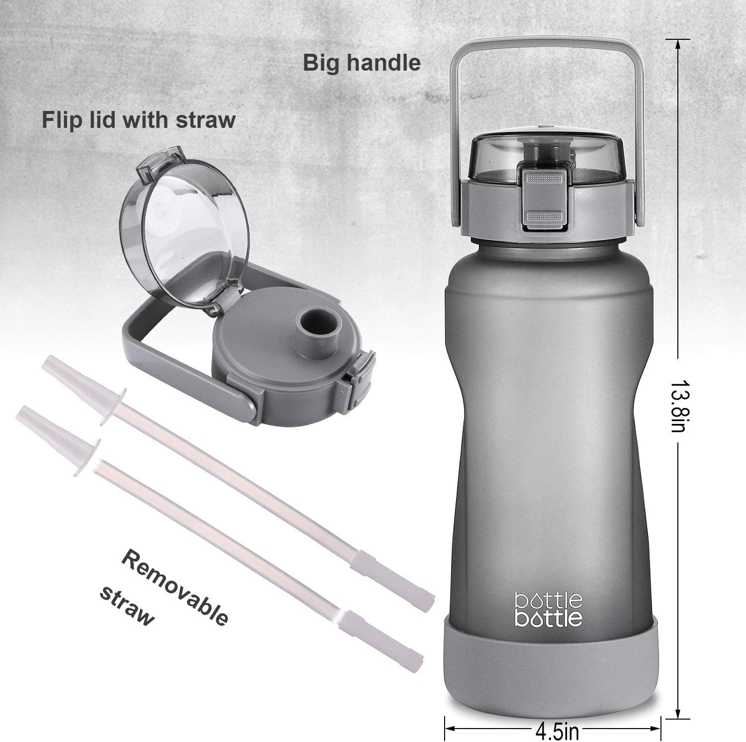 bottlebottle botella de agua motivacional de 64onzas con marcas para los horarios y pajilla, con base protectora de silicona, para entrenamiento y