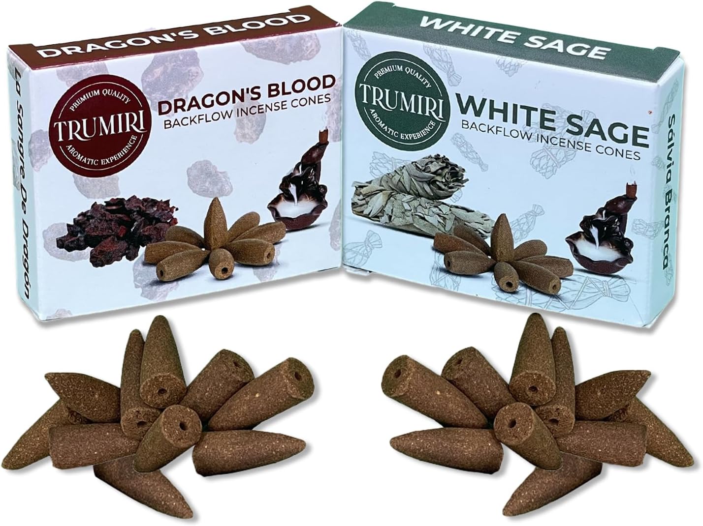 Conos de incienso de reflujo  Paquete combinado de 20 conos de incienso en cascada  10 dragones sangre + 10 salvia blanca  Conos de incienso  Conos