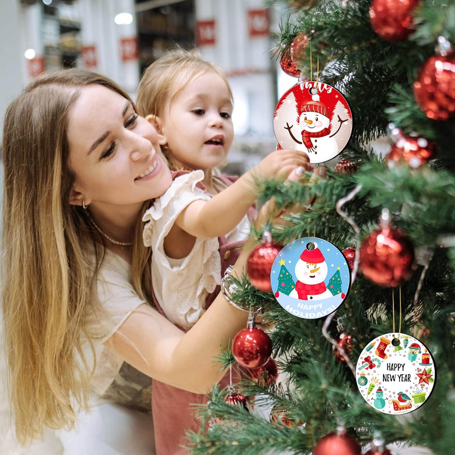 Adornos de sublimación de 3 pulgadas, 50 piezas redondas en blanco de sublimación, adornos de Navidad para decoración de árbol de Navidad,