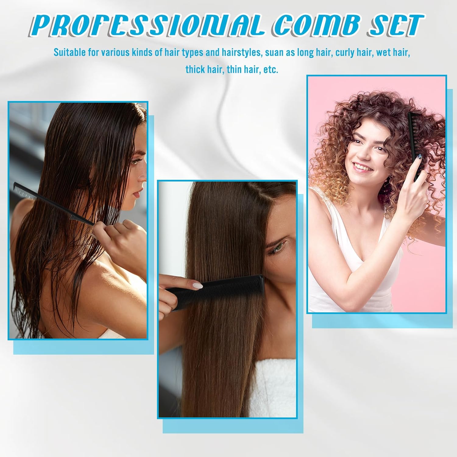 Patelai Peine desenredante de dientes anchos para el cabello, 3 piezas, peine para peinar el cabello, peine de corte de fibra de carbono, peine