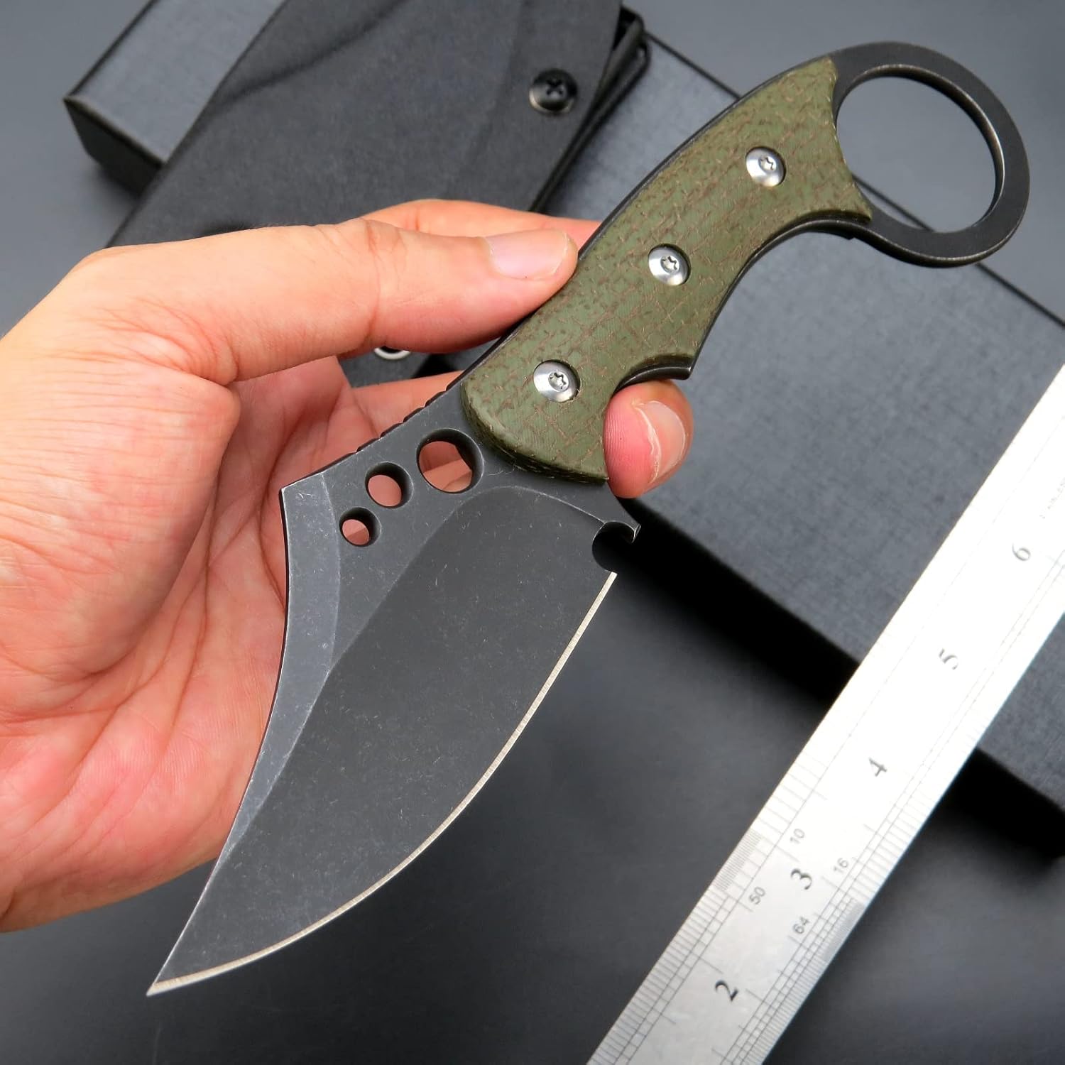 Ccanku C1116 Cuchillo de hoja fija, hoja de acero D2+mango Micarta cuchillo de supervivencia al aire libre con fundas Kydex (verde)