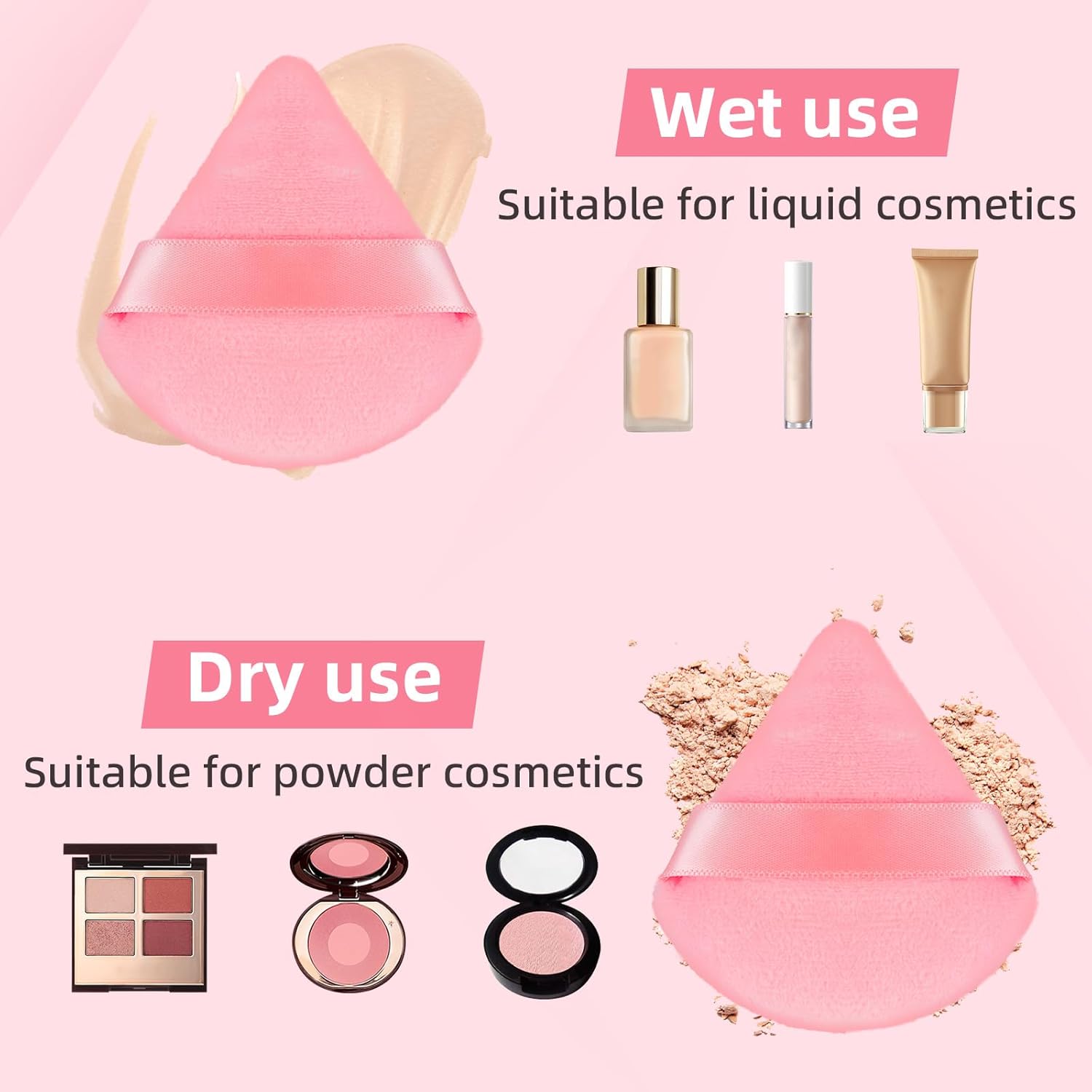 8 piezas triangulares de polvo facial con estuche, algodón suave triángulo de maquillaje de terciopelo, base cosmética, esponja licuadora,