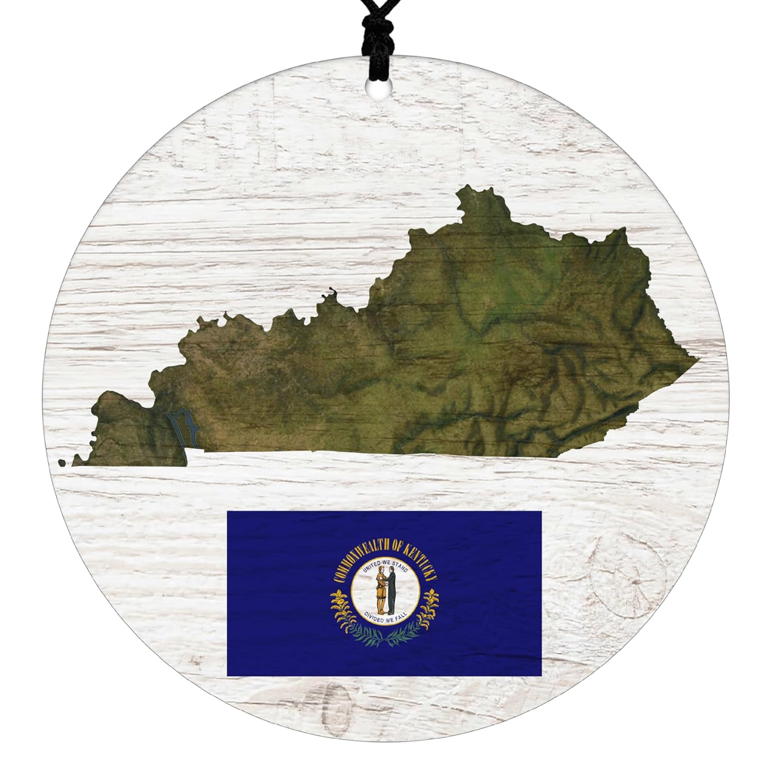 Kentucky Christmas Ornament – Rustic Style Featuring State Flag and Terrain Map – 2024 Acrylic Tree Decoration – Holiday Gift and Home Decor