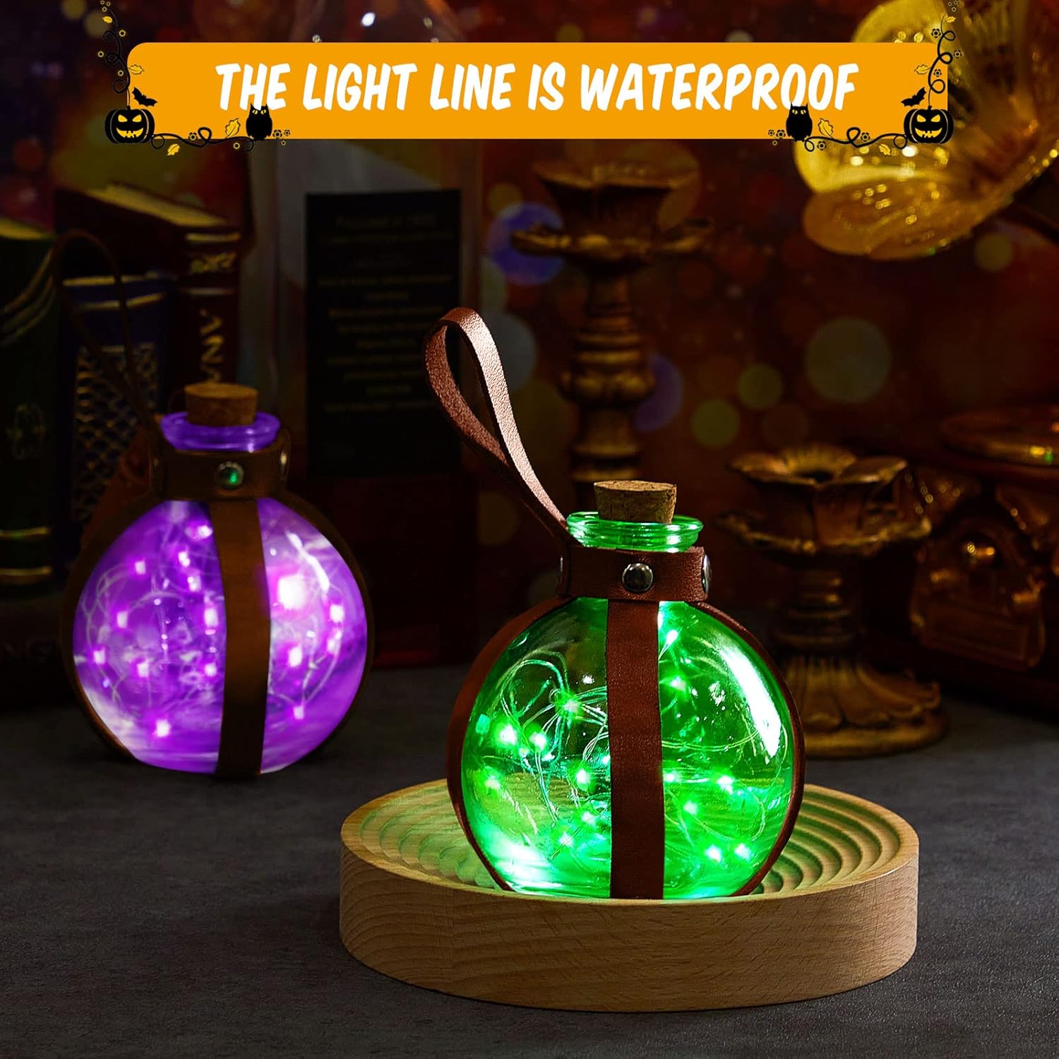 2 botellas de poción de corcho para cosplay, accesorios de mago, pociones de cristal con cinturón de piel sintética, accesorios de bruja, botella de