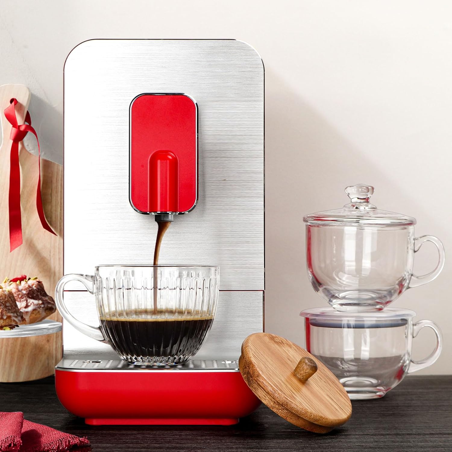 Artena Tazas de café de vidrio de 15 onzas, tazas de café, tazas de té transparentes acanaladas, vasos de café helado, bonitos accesorios de barra