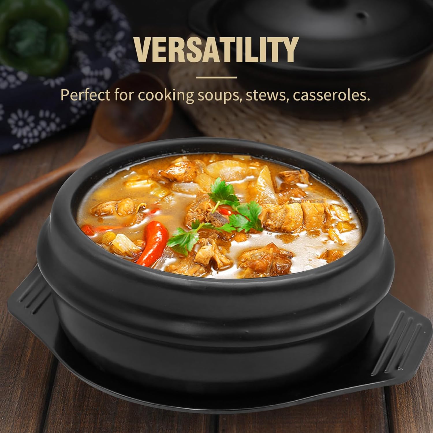 laffoonparts Juego de ollas de piedra de cocina coreana, cerámica premium, cuenco de piedra de 6.3 pulgadas de diámetro para bibimbap y sopa, olla