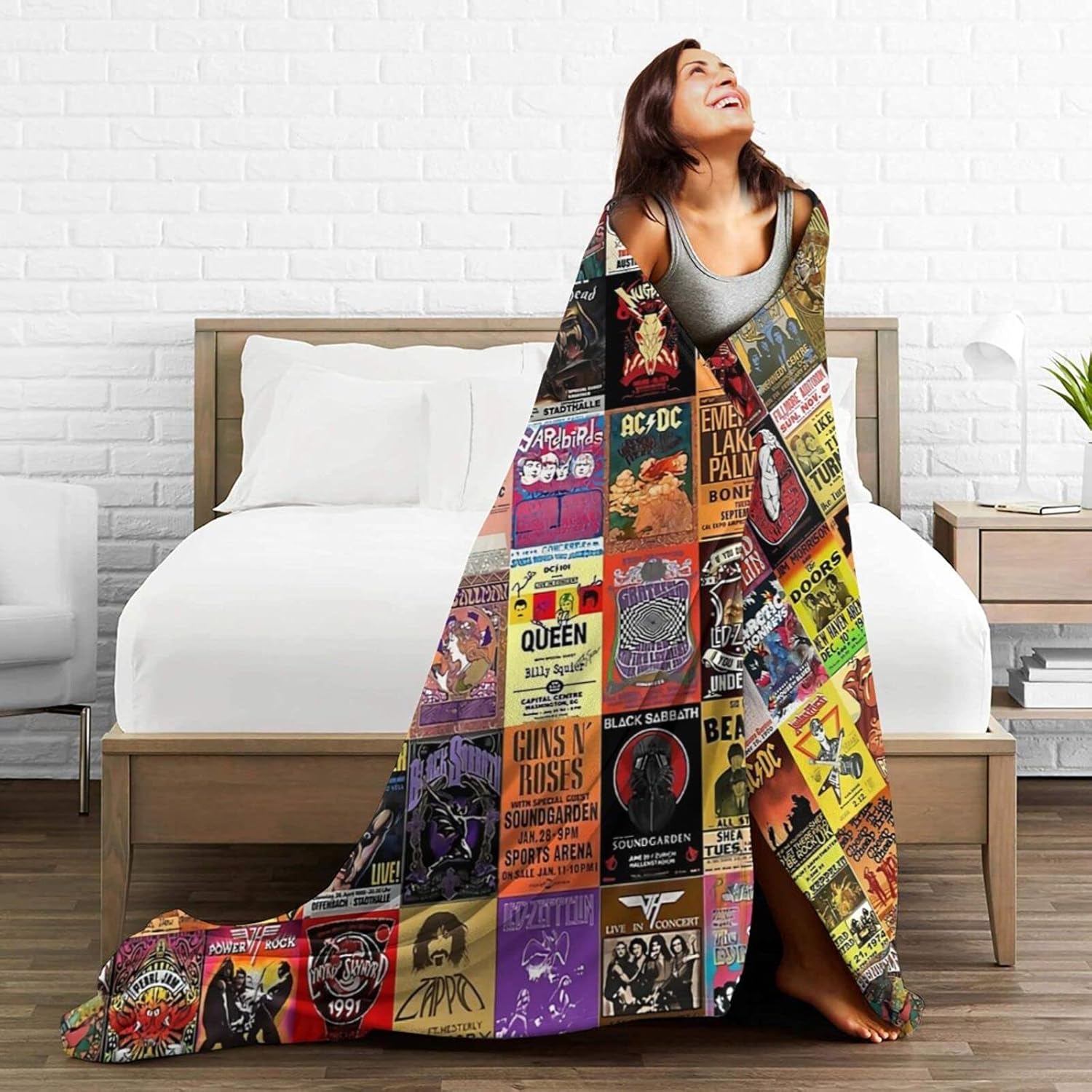 Manta de franela con collage de bandas de rock, ligera y acogedora, manta suave para sofá, apta para todas las estaciones, 80 x 60 pulgadas