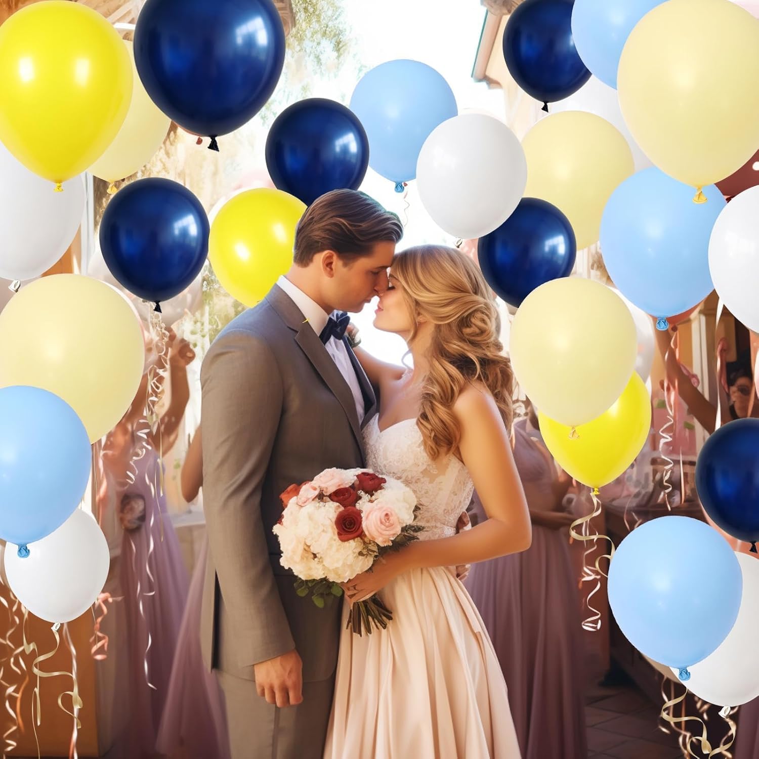 Juego de globos de color azul amarillo, 60 globos de fiesta azul marino, amarillo mate, blanco, globos de látex para helio de látex para niños,