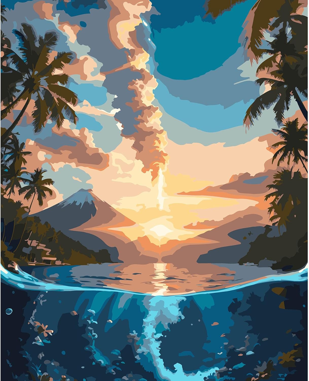 QUITEDEW Pintura por números para adultos principiantes, mar, volcán, pintura por números, pintura de paisaje por números, pintura de paisaje para