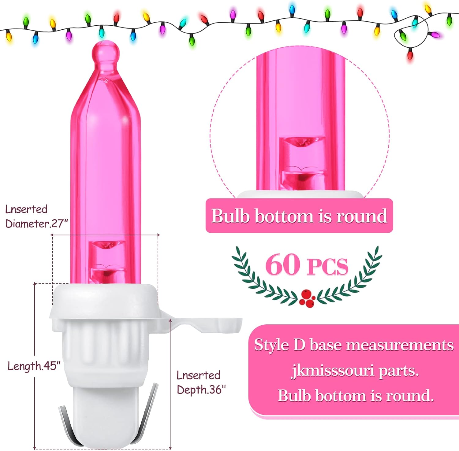 60 bombillas LED de repuesto para Navidad, mini bombilla LED de gran angular para árbol de Navidad, bombilla de repuesto para decoración de fiesta