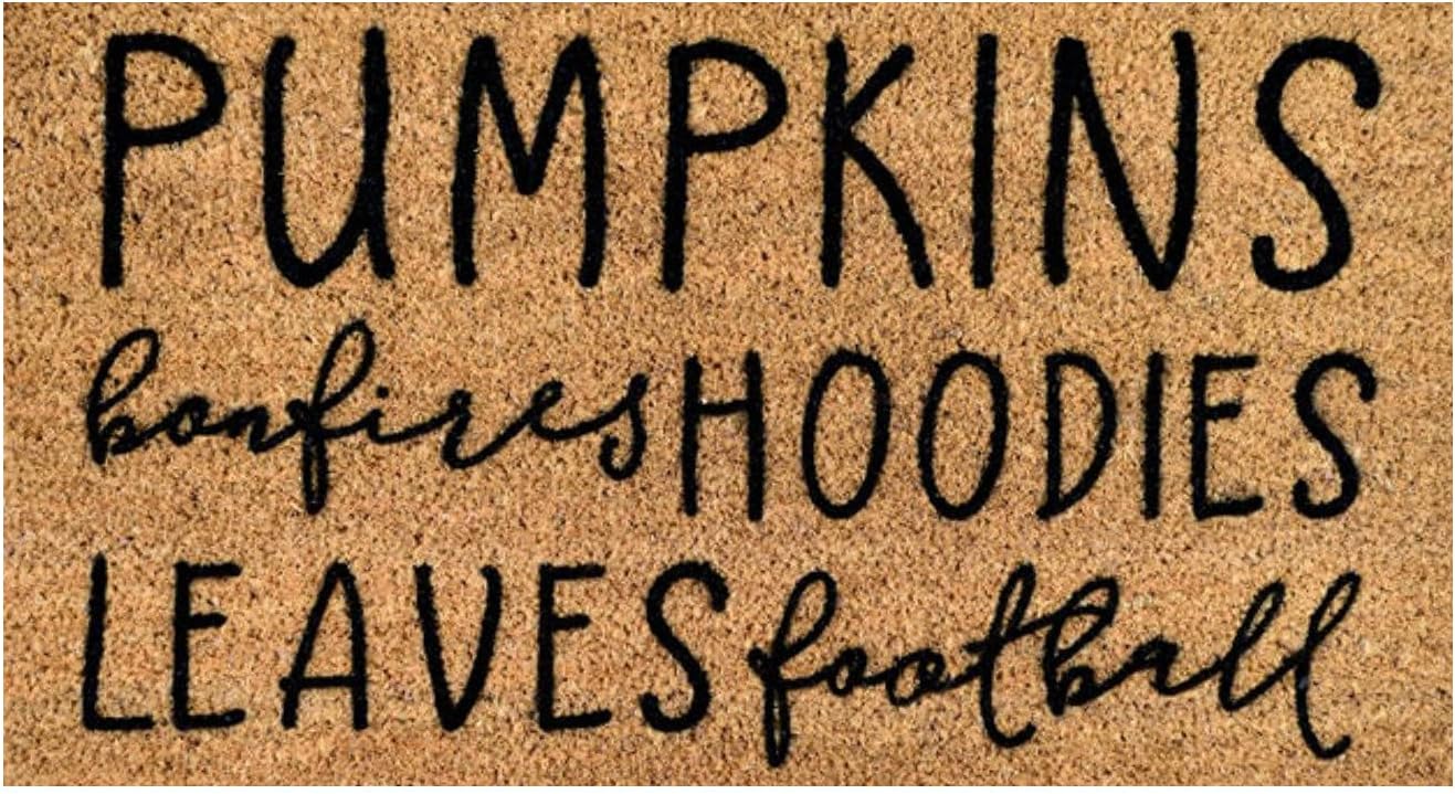 Tapete de otoño para puerta delantera, calabazas, hogueras, hojas, tapete de fútbol, decoración de Halloween, tapete de puerta de fútbol, hojas de