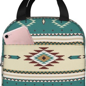 Bolsas de almuerzo portátiles reutilizables para étnica indiana, suroeste, occidental, tribal, azteca, verde, para mujeres y hombres, caja de Bolsas de almuerzo portátiles reutilizables para étnica indiana, suroeste, occidental, tribal, azteca, verde, para mujeres y hombres, caja de