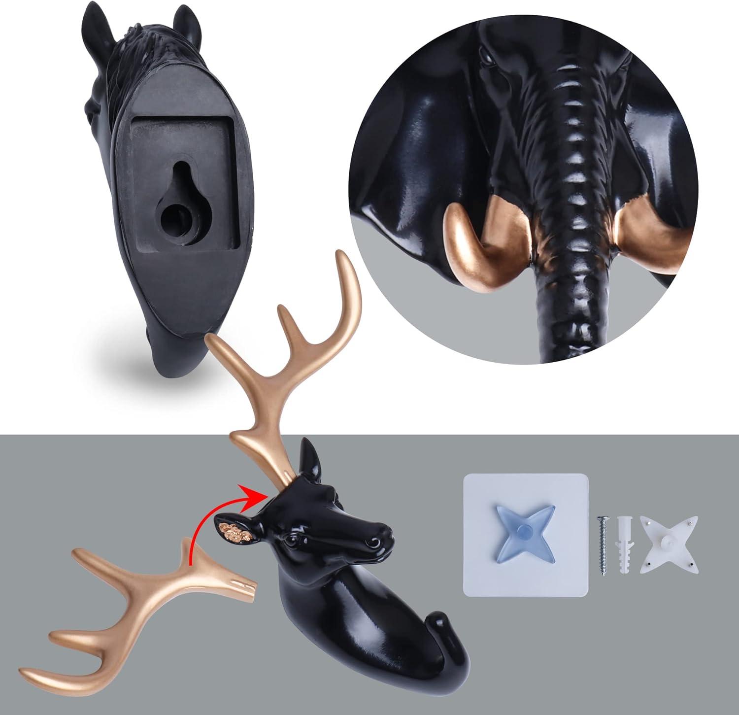 Goetland Paquete de 6 ganchos creativos de pared para colgar abrigos, bolsos, toallas, sombreros, llaves, animales, para entrada, baño, elefante,