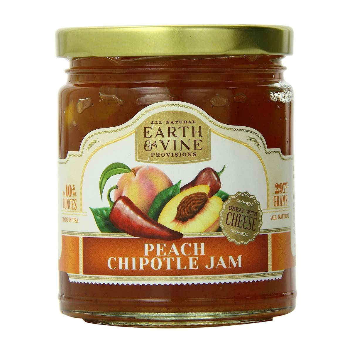 Earth & Vine Provisions Mermelada de chipotle de durazno, 10 onzas