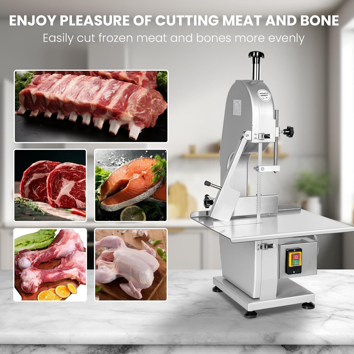 Máquina eléctrica de sierra de hueso de carne de 1500 W, cortador de huesos, 0.8-5.9 pulgadas de grosor, 2.6 HP 110 V Sierra de cinta de carne