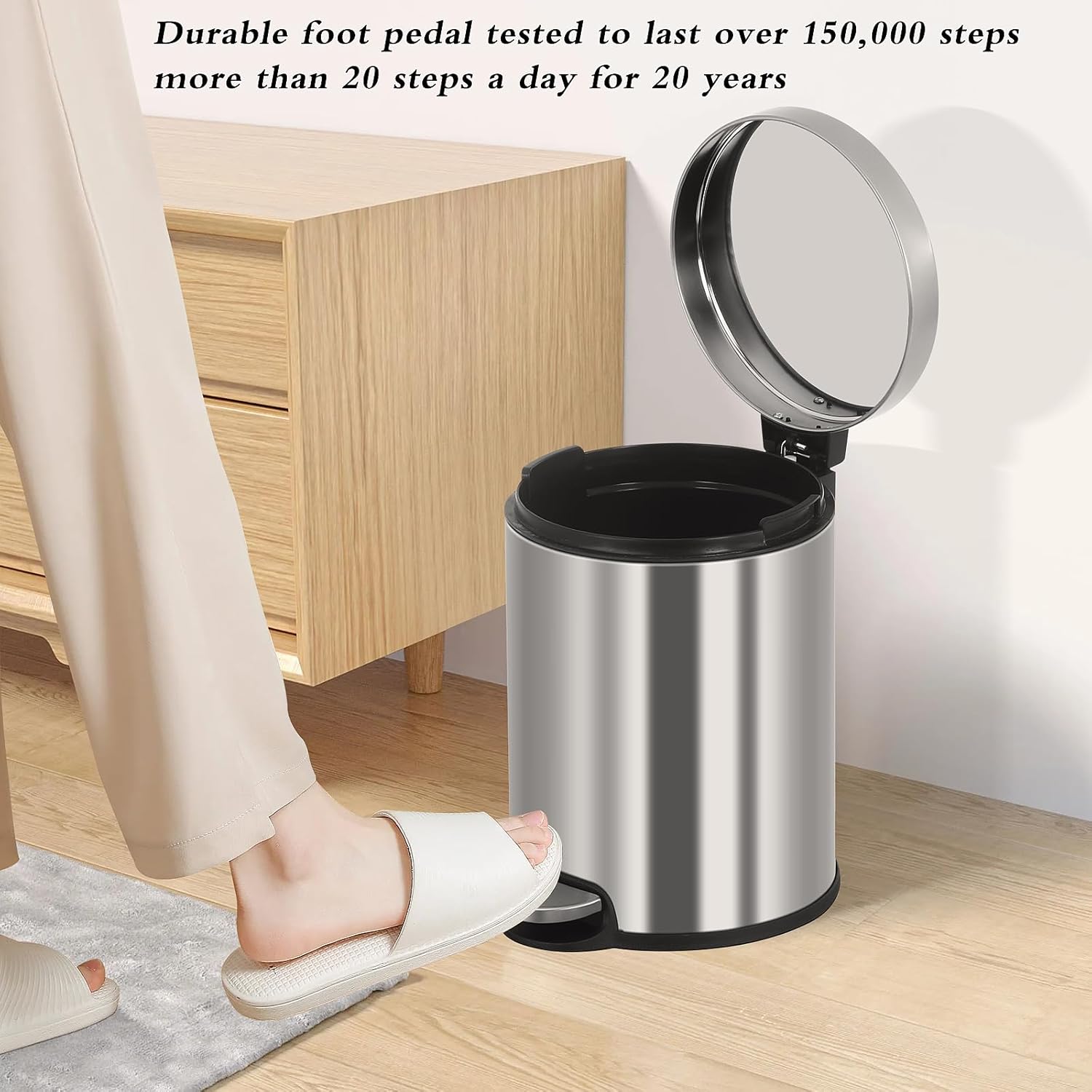 YYkokocat Basurero de baño de 6 litros1.6 galones, pequeño bote de basura de acero inoxidable con tapa  pedal escalonado, cubo de basura redondo con