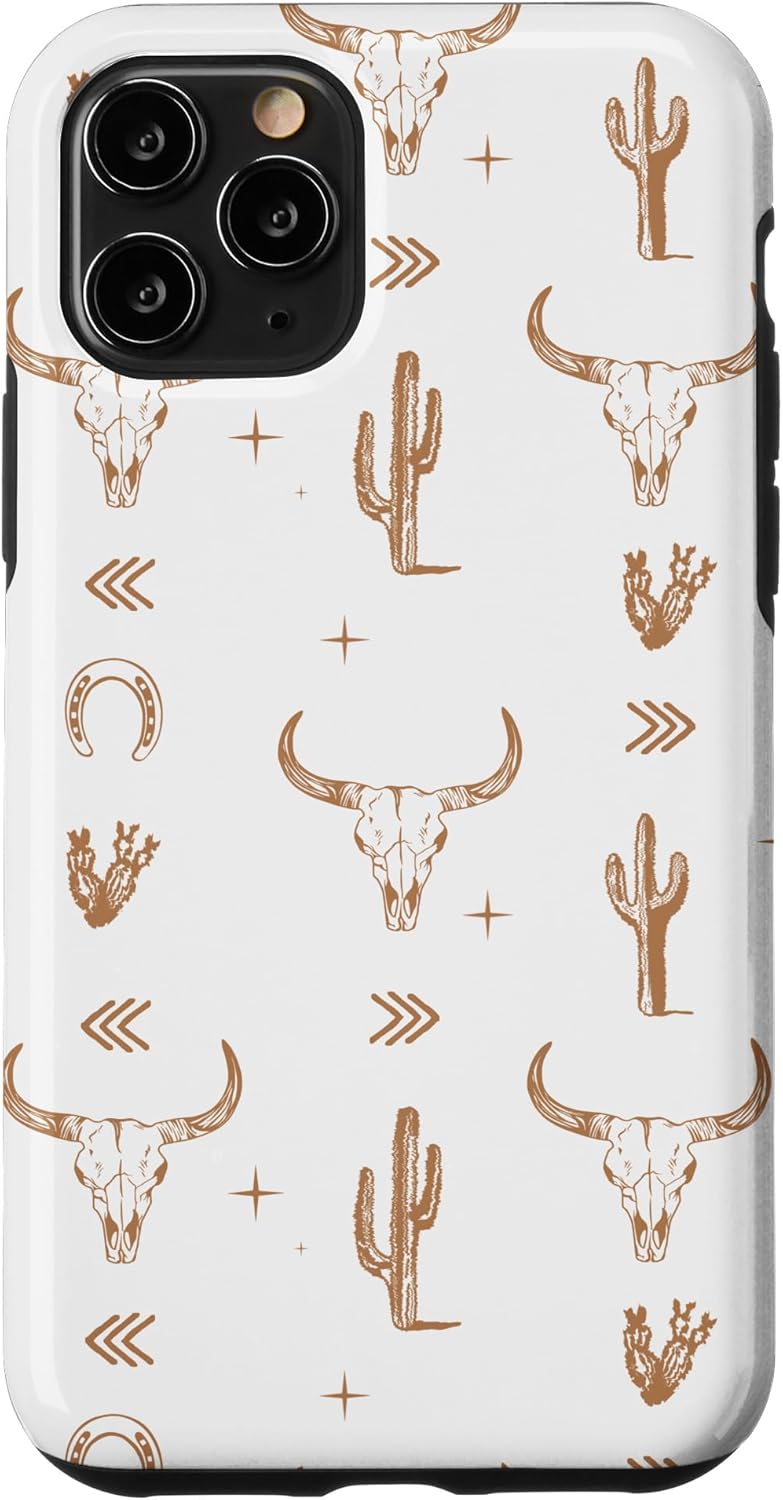Funda rústica para iPhone 11 Pro Western Country Boho Southern Bull Skull