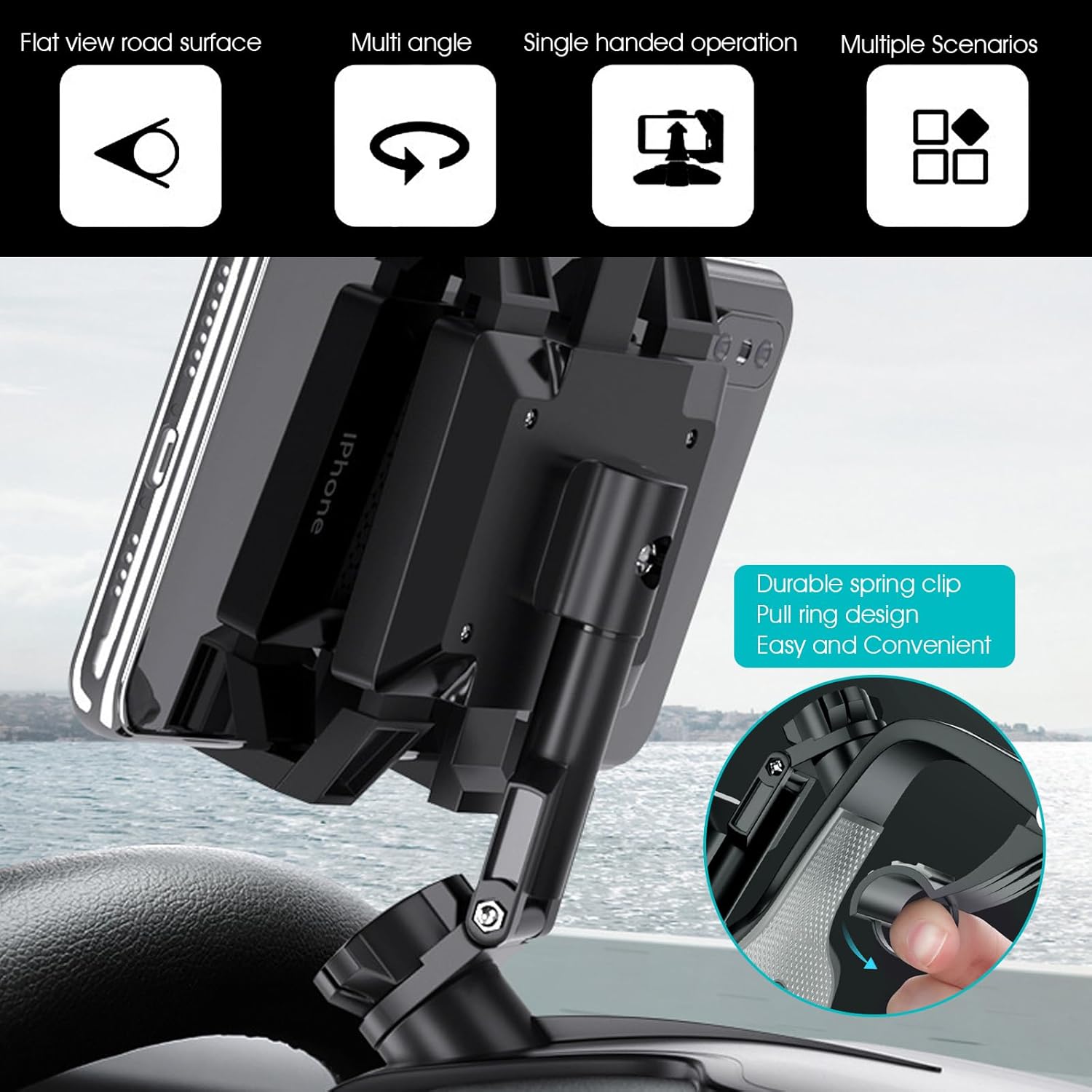 1 soporte para teléfono de automóvil, soporte de teléfono con hebilla de doble resorte, accesorios de repuesto giratorios de 360 grados, universal