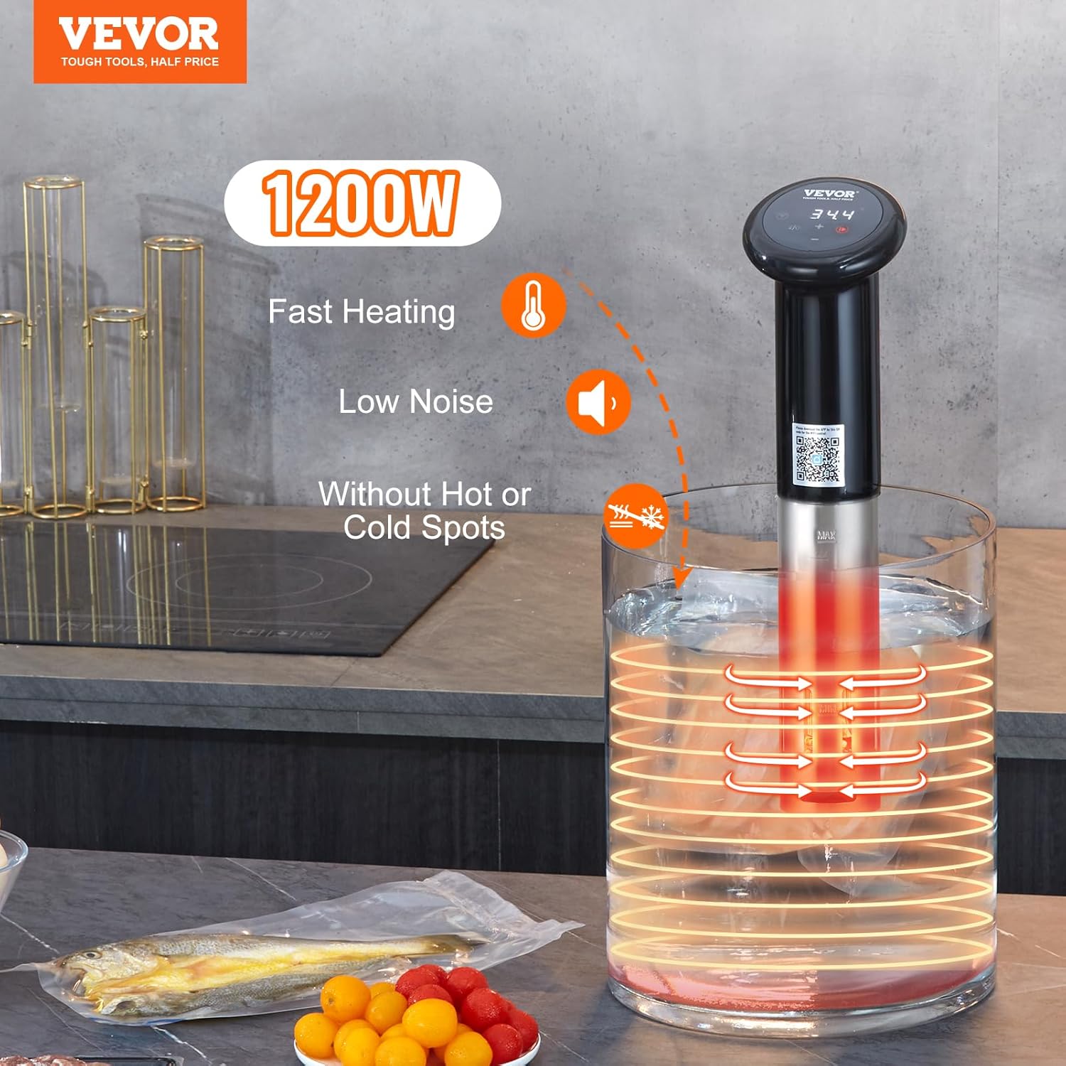 VEVOR Máquina Sous Vide con control de aplicación Bluetooth Wi-Fi Connect, circulación de inmersión de 1200 W, IPX7 impermeable, con control de