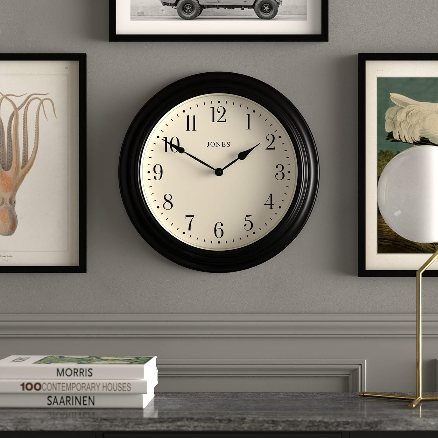JONES CLOCKS Supper Club – Reloj de pared grande, diseño tradicional, decoración del hogar, reloj de sala de estar, decoración de casa de campo,