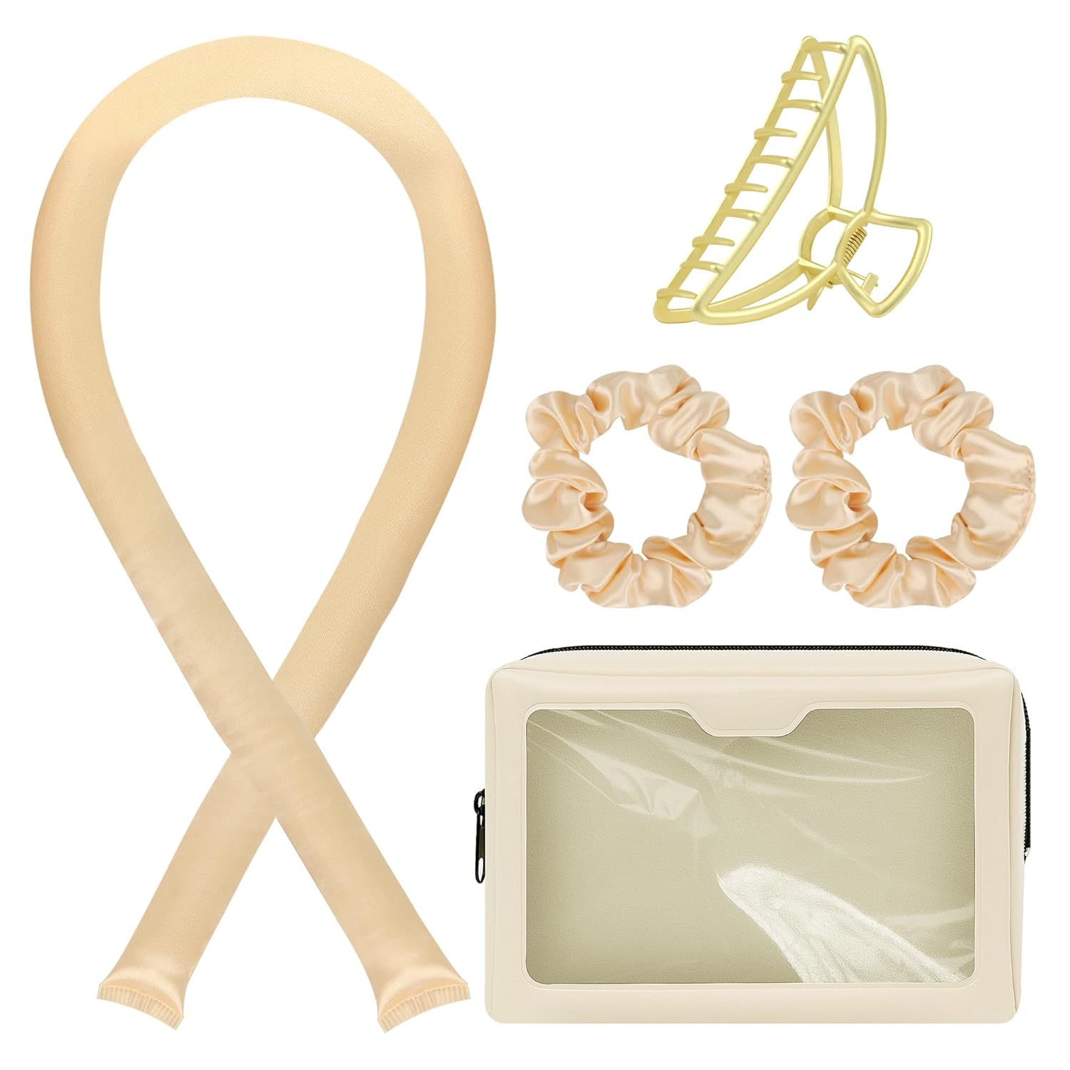Diadema de rizador de pelo sin calor, diadema de seda con caja de regalo, el mejor regalo para mujeres, pinzas para el cabello, bolsa de