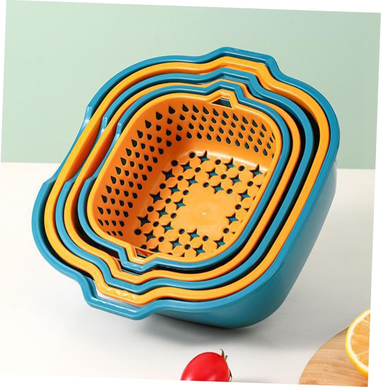 1 juego de cesta de drenaje para verduras, colador de plástico, colador de pasta, colador de cocina, colador de tazón con cuenco colador de arroz,