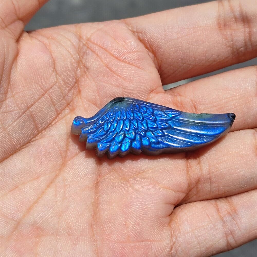 TEAMWILL Labradorita natural tallada a mano, ángel de media ala, cristal de cuarzo, curación de Reiki, figuras coleccionables, regalo de arte