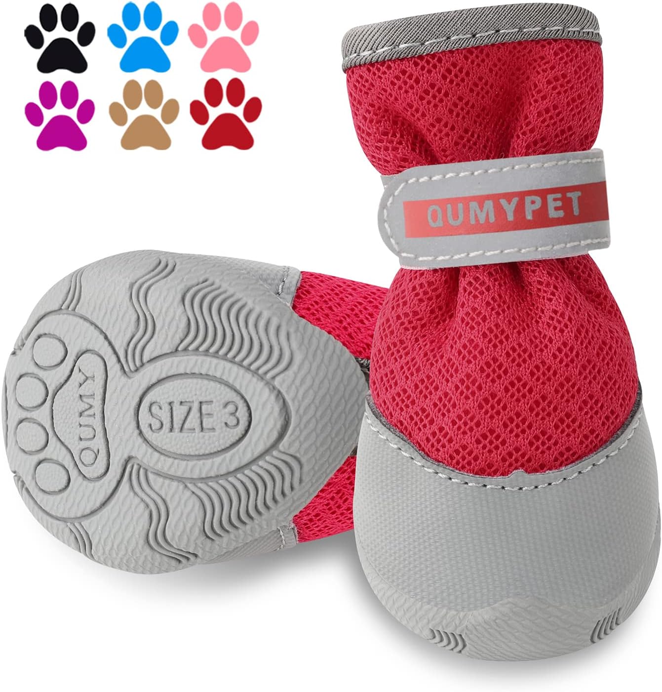 QUMY 2 botas para perros pequeños para pavimento caliente, zapatos de verano para cachorros con tira reflectante, suaves y cómodas, suela de goma