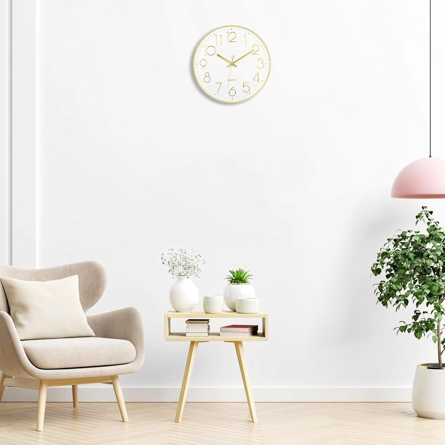 Lumuasky Reloj de pared dorado de 12 pulgadas, silencioso, sin tictac, funciona con pilas, reloj redondo moderno para sala de estar, dormitorio,