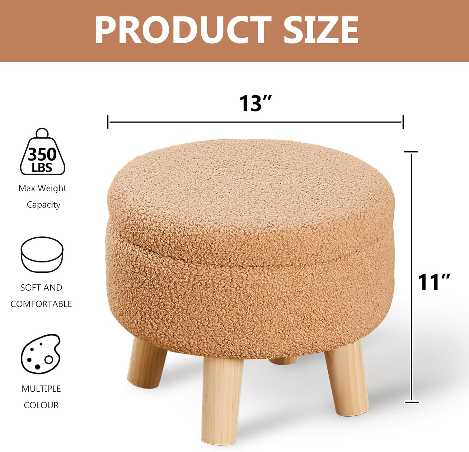Wimarsbon Otomana de almacenamiento, moderno reposapiés redondo con asiento acolchado suave, reposapiés de terciopelo de peluche con patas de