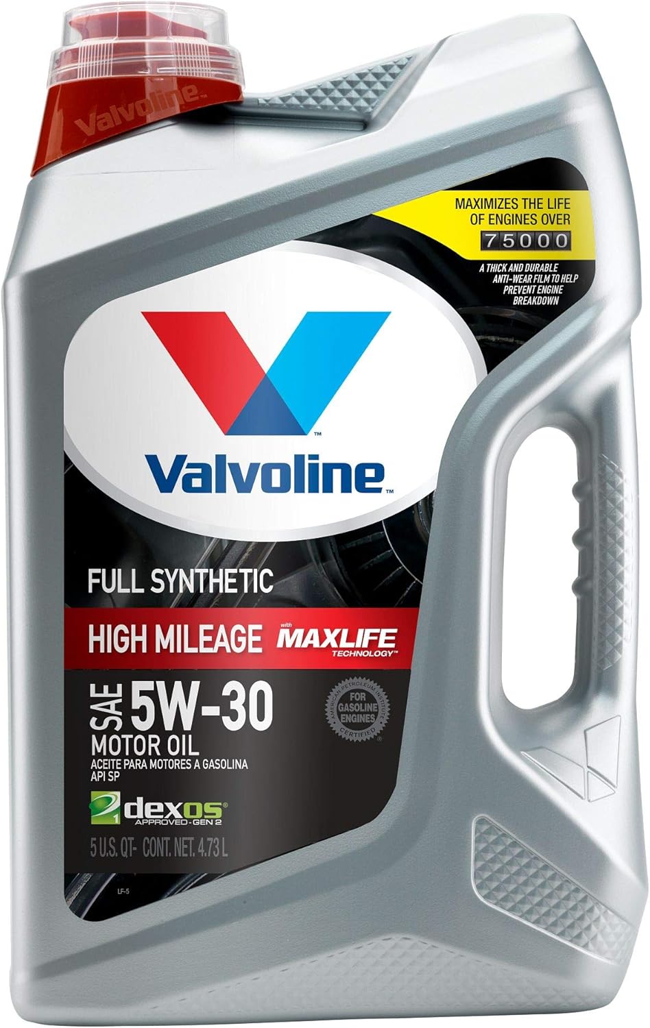 Valvoline – Aceite de motor sintético completo de alto millaje con tecnología MaxLife SAE 5W-30 de 5 cuartos de galón, caja de 3