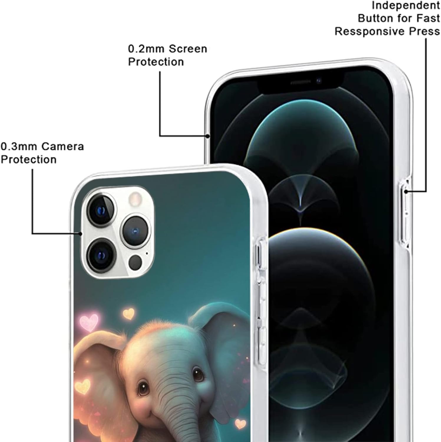 Funda compatible con iPhone 13 Pro Max  Bonito diseño de elefante bebé caprichoso con protección contra caídas a prueba de golpes, funda protectora