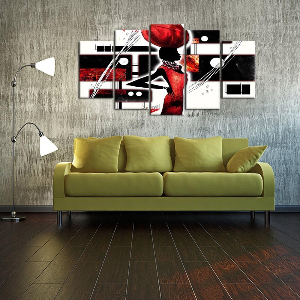 iKNOW FOTO Lienzo grande de 5 piezas de arte de pared afroamericano, imágenes negras y rojas, impresas en lienzo, decoración del hogar, pintura