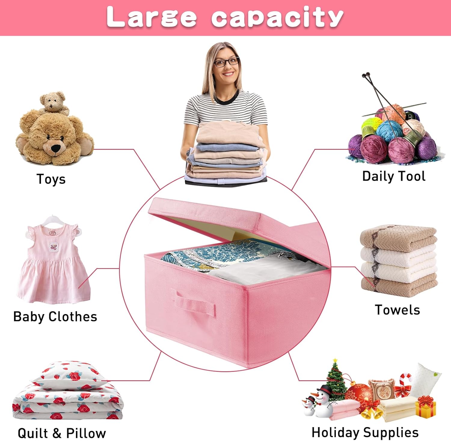 punemi Almacenamiento debajo de la cama con tapas, paquete de 2 contenedores de almacenamiento rosas para niñas e hija, caja organizadora de cajones