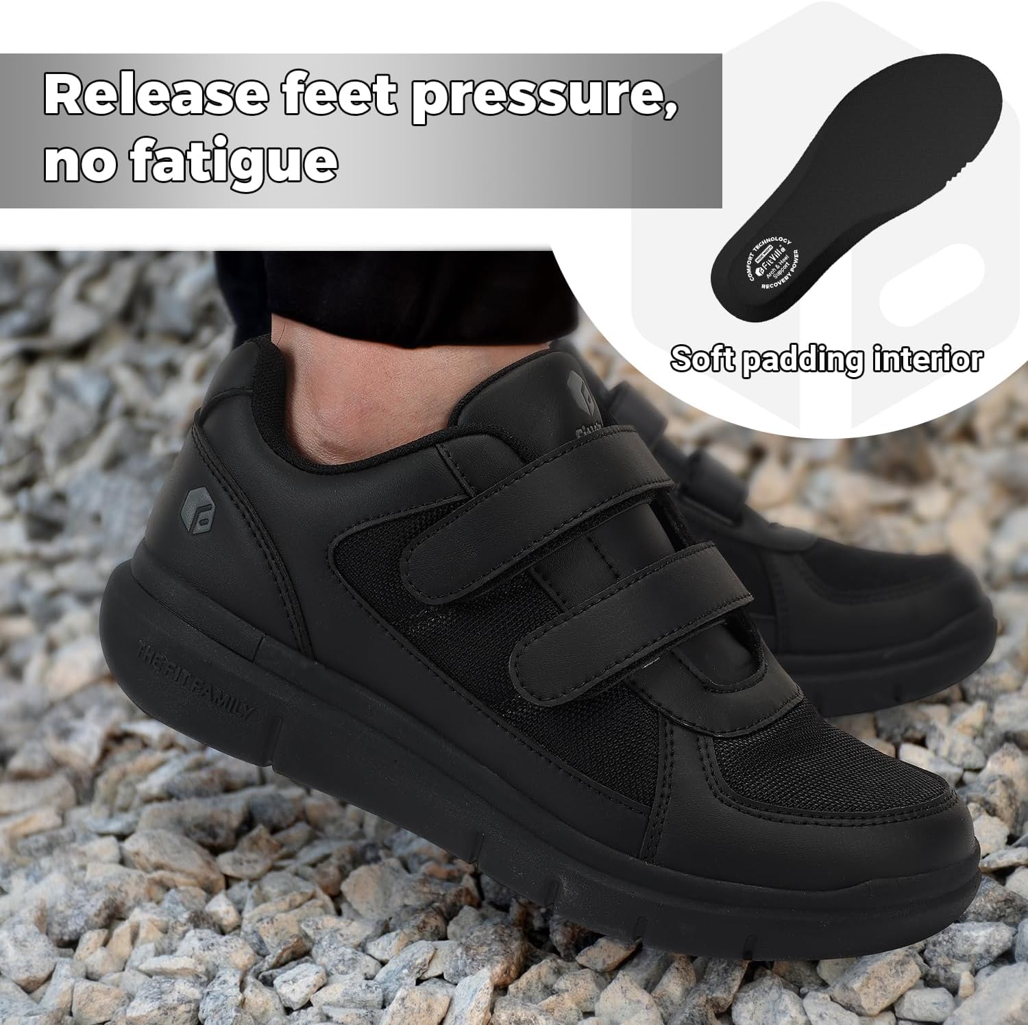 FitVille Zapatos para diabéticos para hombre extra ancho, zapatos diabéticos para hombre para neuropatía, pies hinchados, alivio del dolor con cierre