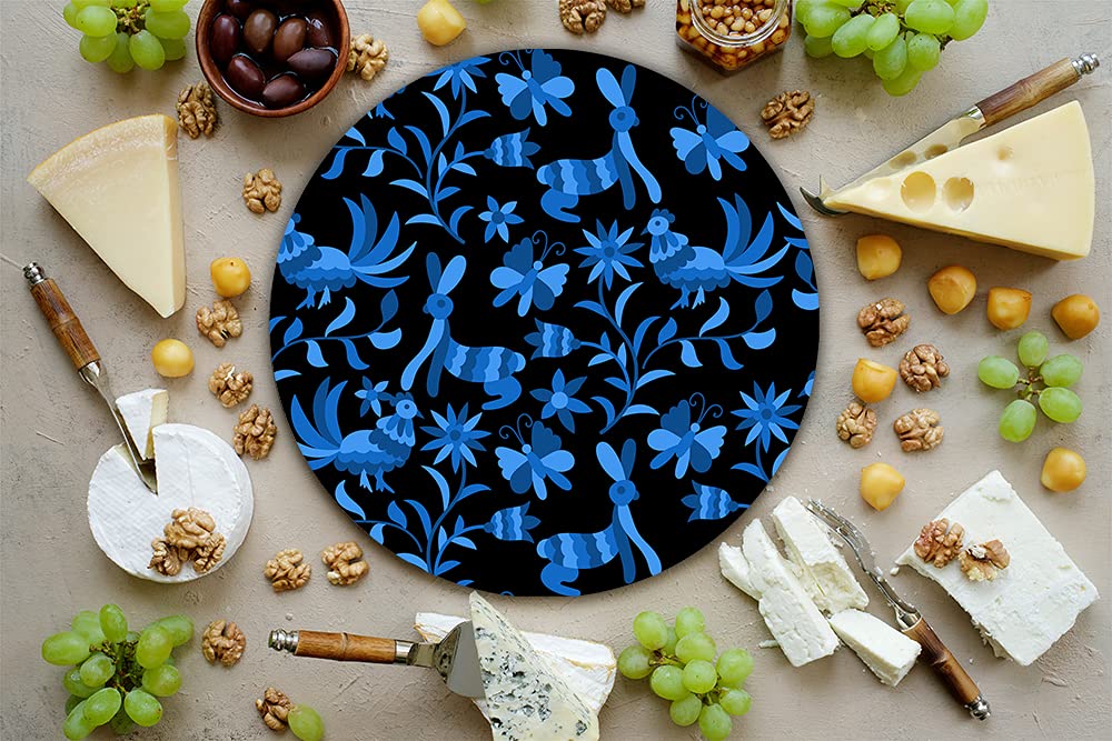 HASTA LA RAIZ  Mexican Handmade Cheese Board covered with resin. Ideal for Charcuterie Platter & Serving Tray. Line Tenangos (Black Otomi)