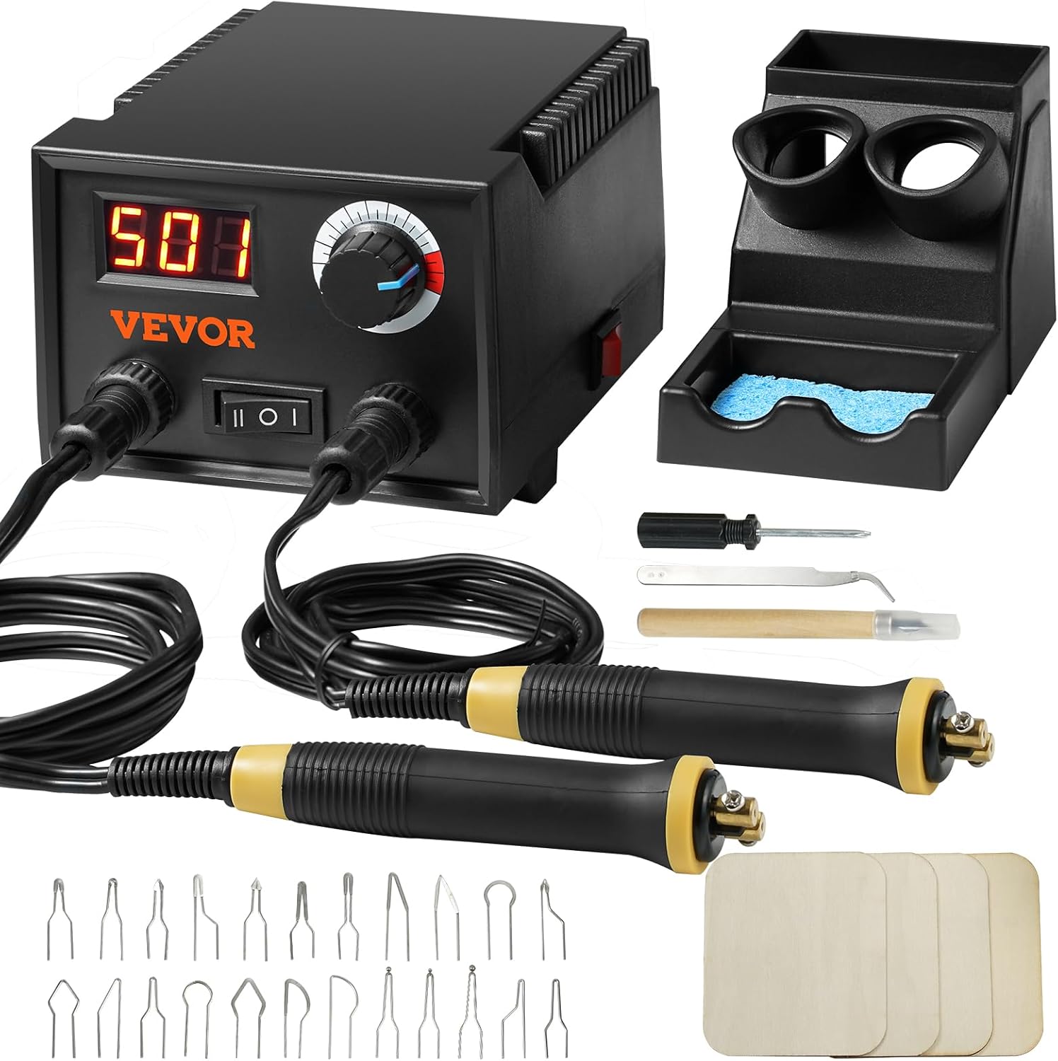 VEVOR Kit de combustión de madera, temperatura ajustable de 200  1,292.0 F con pantalla, puerto de salida doble con 2 bolígrafos de pirografía, 23