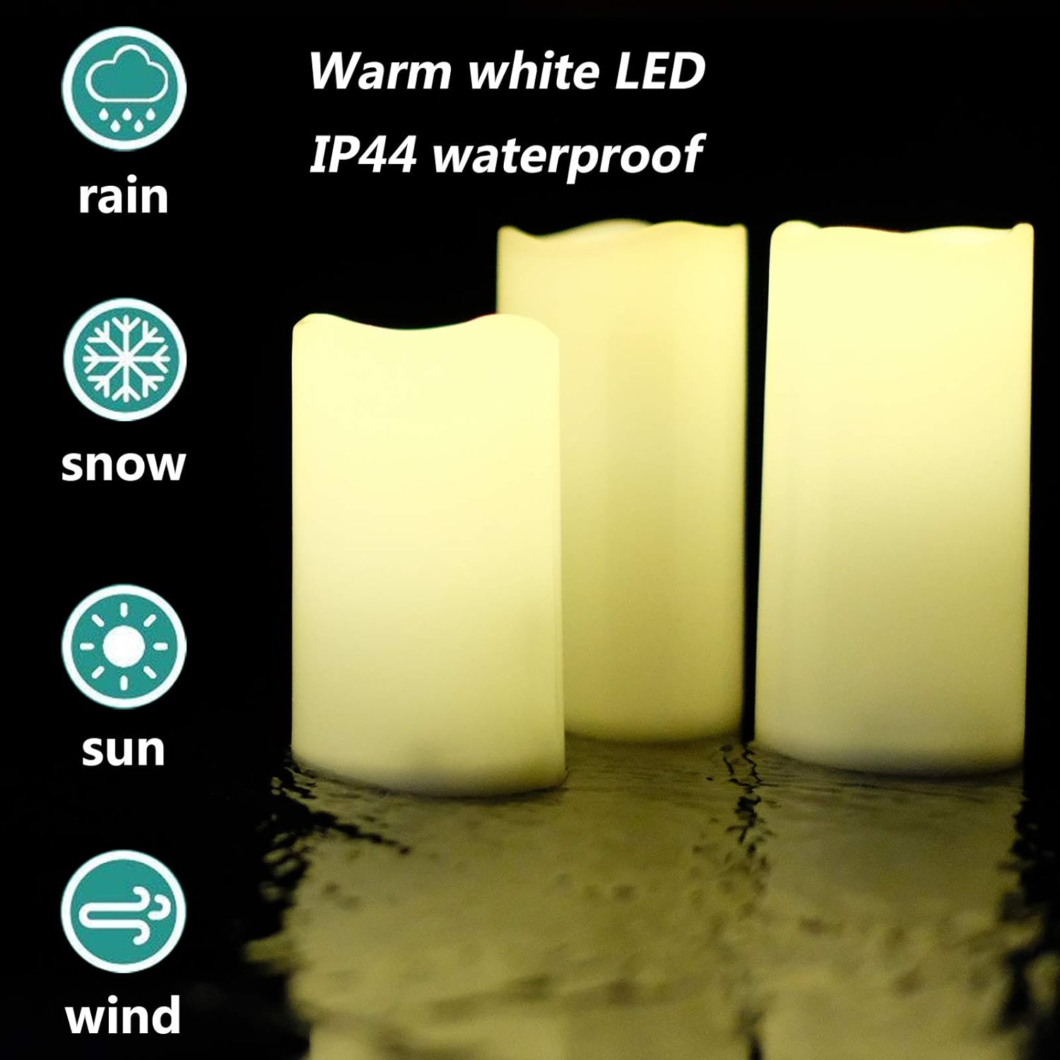 Velas de luz LED de pilas, sin llama, de 4 x 6 pulgadas, para exteriores, impermeable IP44, luz blanca cálida, con control remoto y temporizador, de